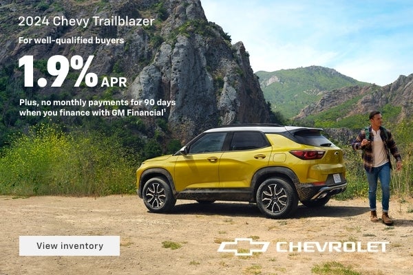 2024 Chevy Trailblazer. For well-qualified buyers 1.9% APR + no monthly payments for 90 days when...